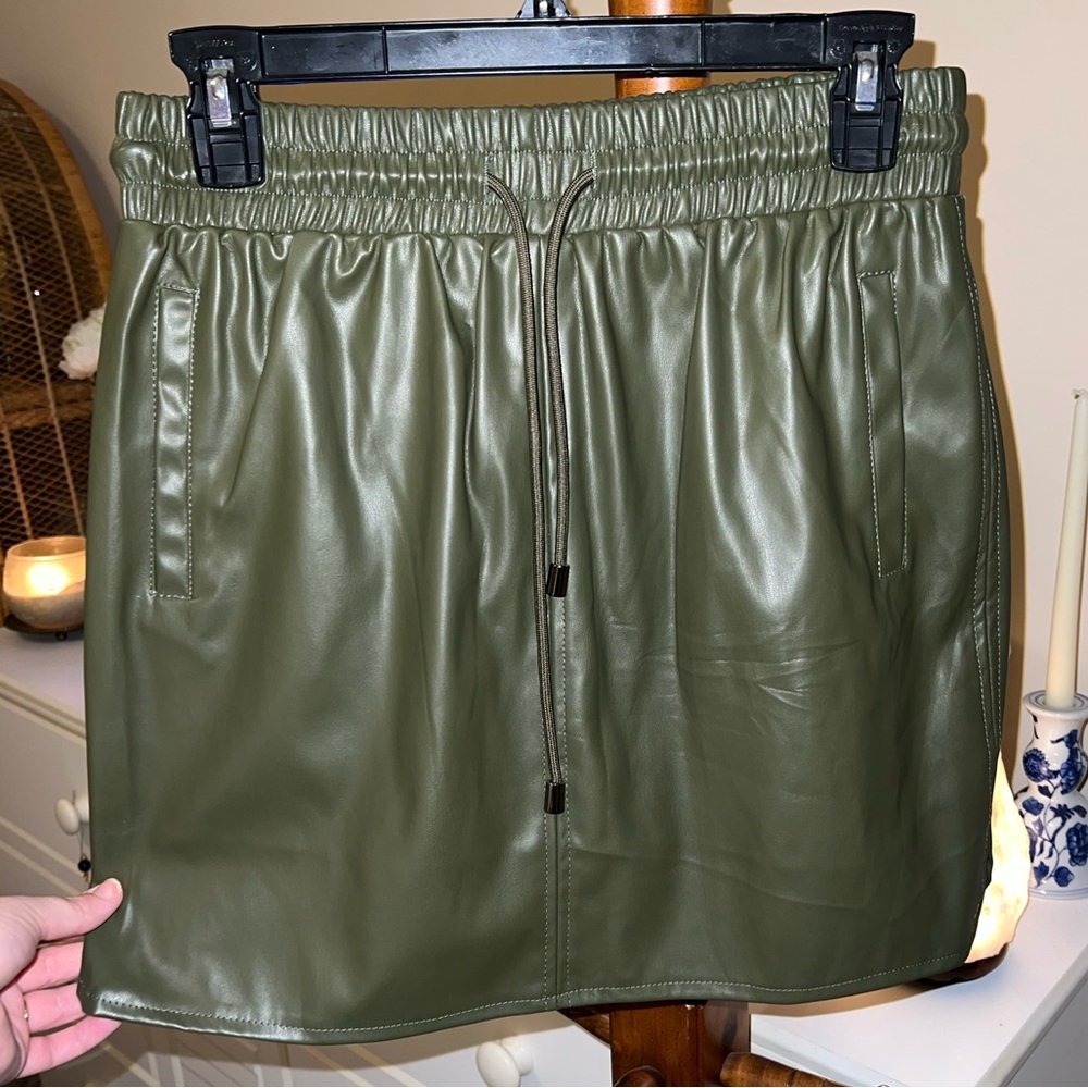 Entro Olive Green Faux Leather Skirt